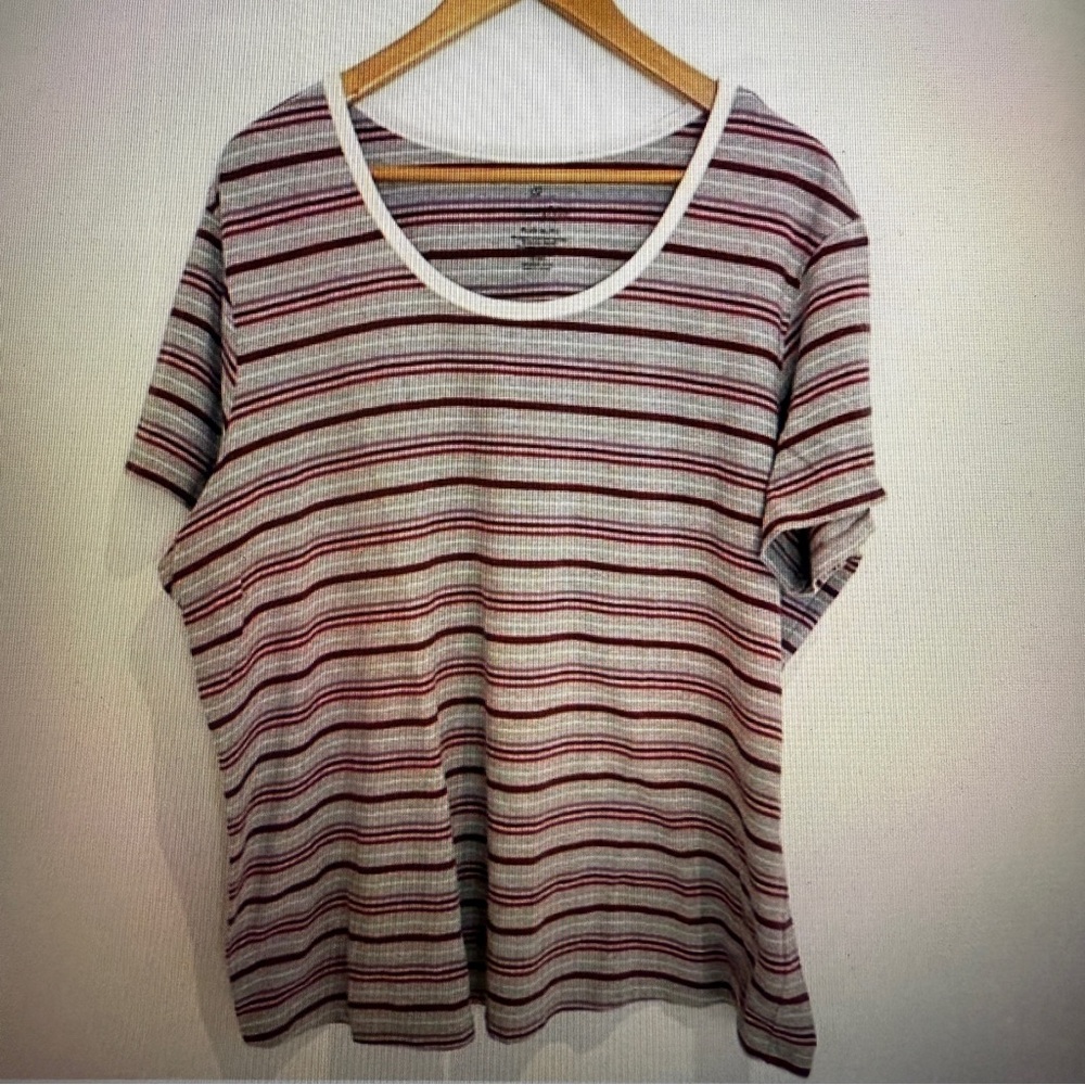 COTTON GINNY Women Short Sleeve T Shirt Purple Gray Stripes Plus Size XL